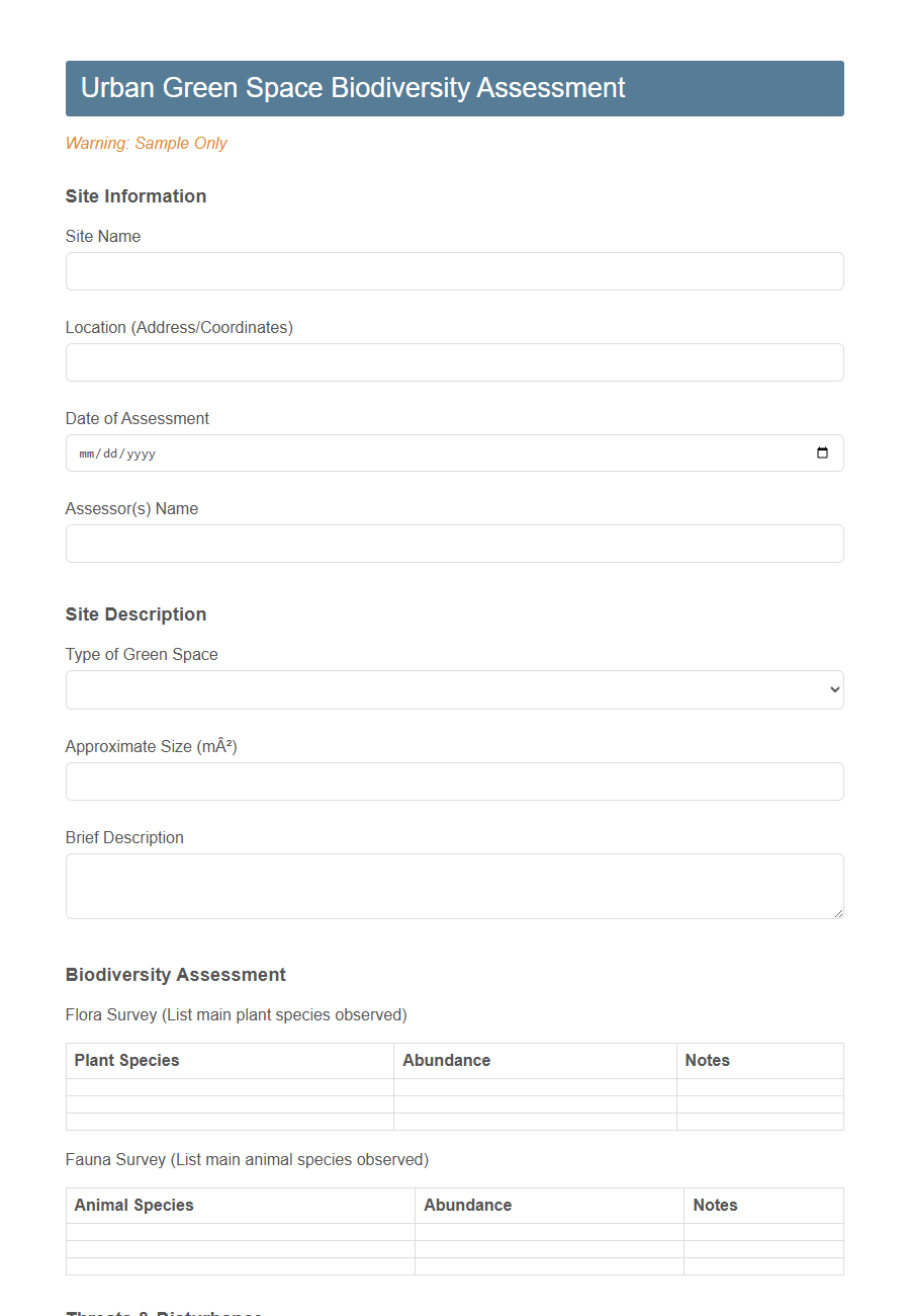 Environmental Biodiversity Survey Form PDF Samples