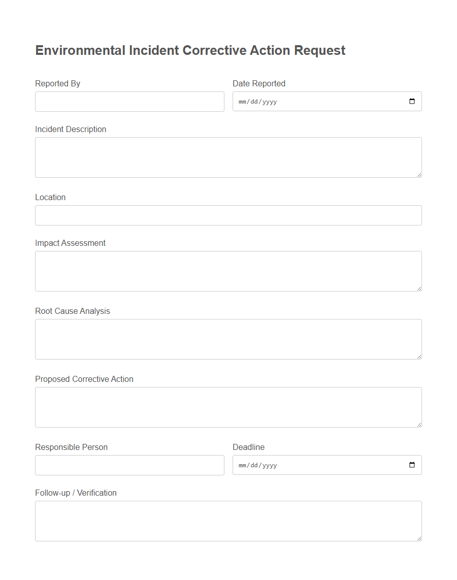 Environmental Corrective Action Request Form PDF Samples