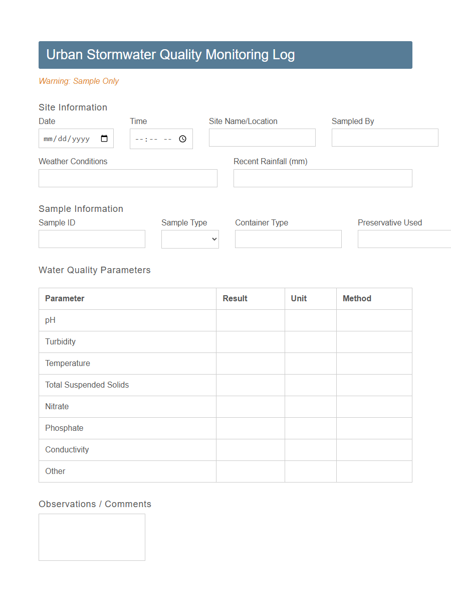 Environmental Water Quality Monitoring Form PDF Samples