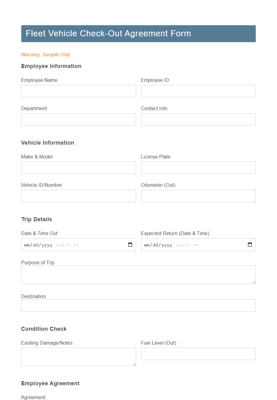 Fleet Vehicle Reservation Form PDF Samples