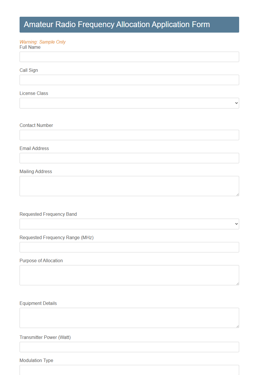 Frequency Allocation Application Form PDF Samples
