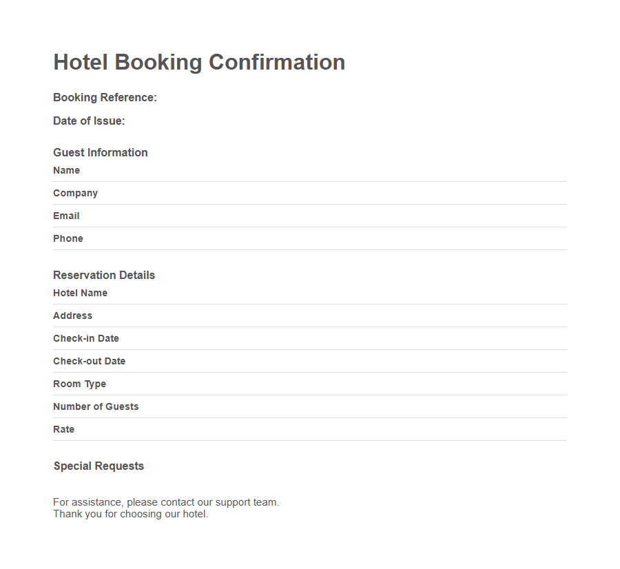 Hotel Reservation Request Form Template PDF Samples