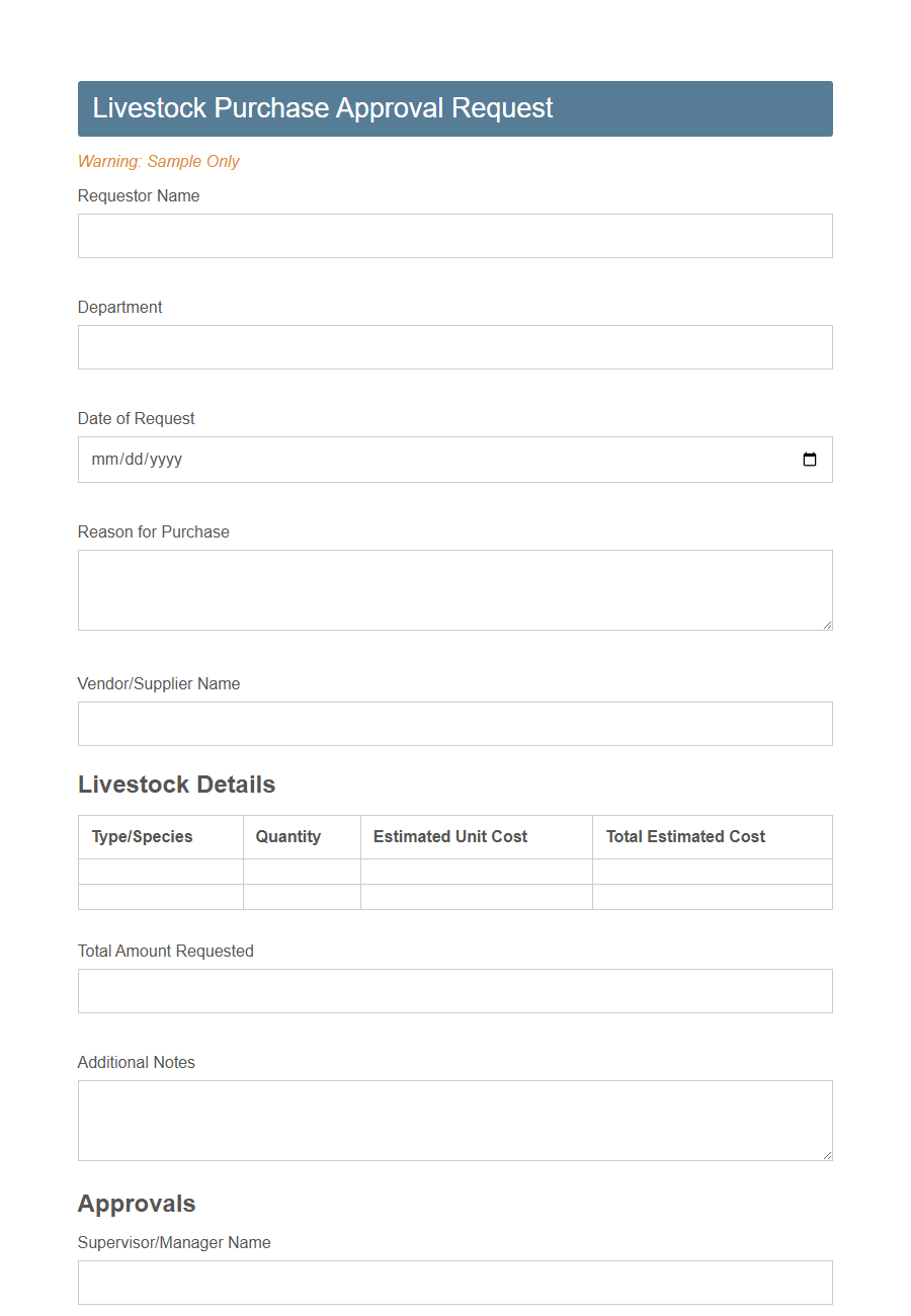 Livestock Purchase Request Form PDF Samples