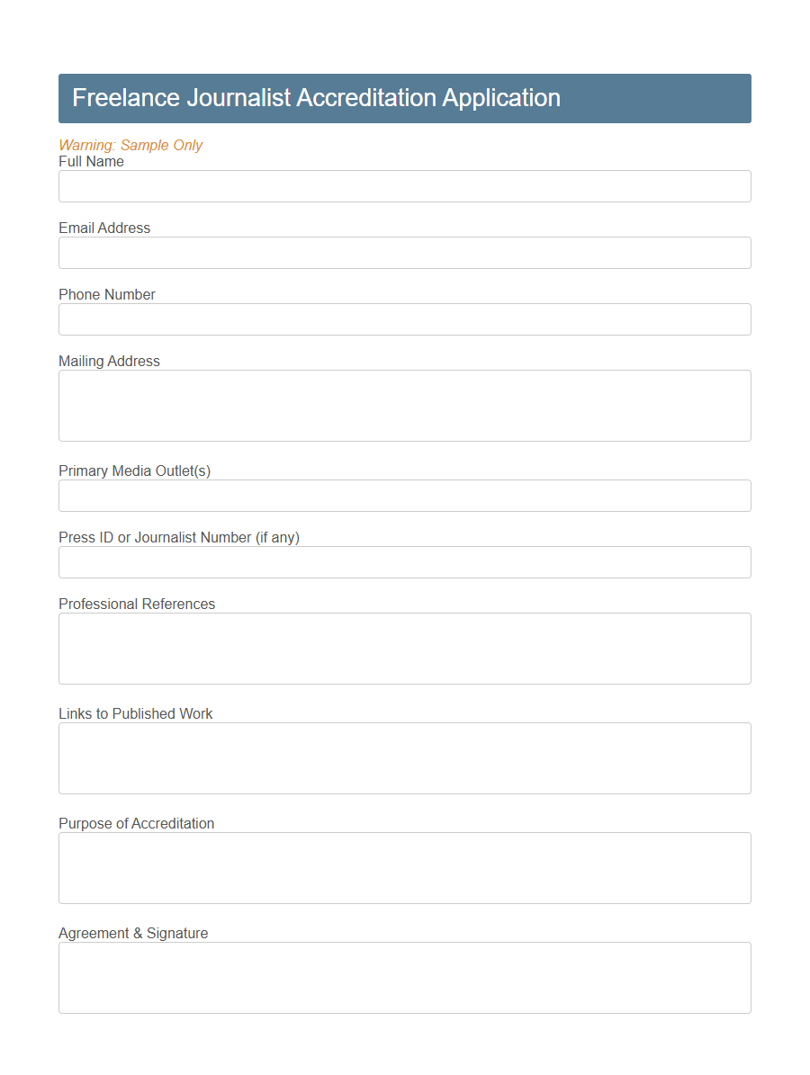 Media Accreditation Application Form Template PDF Samples