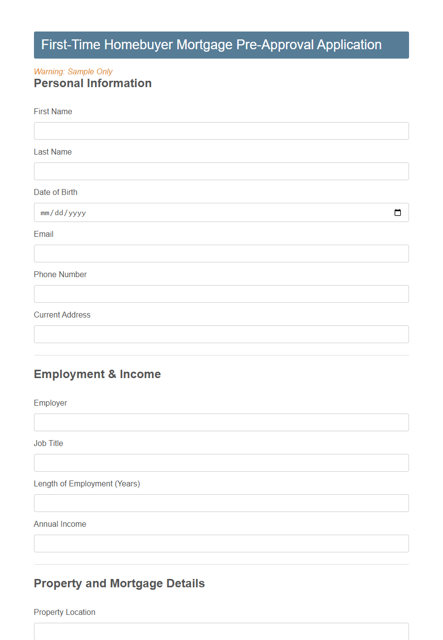 Mortgage Pre-Approval Application Form PDF Samples