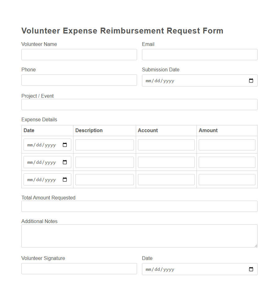 Nonprofit Expense Reimbursement Request Form PDF Samples
