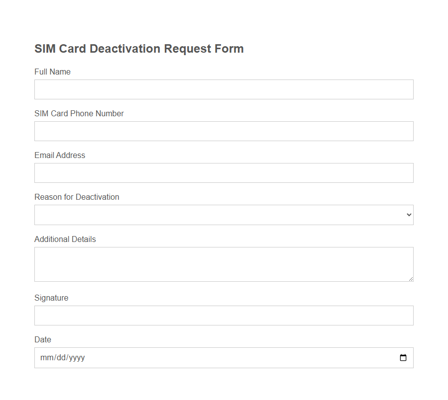 Number Deactivation Request Form Template PDF Samples