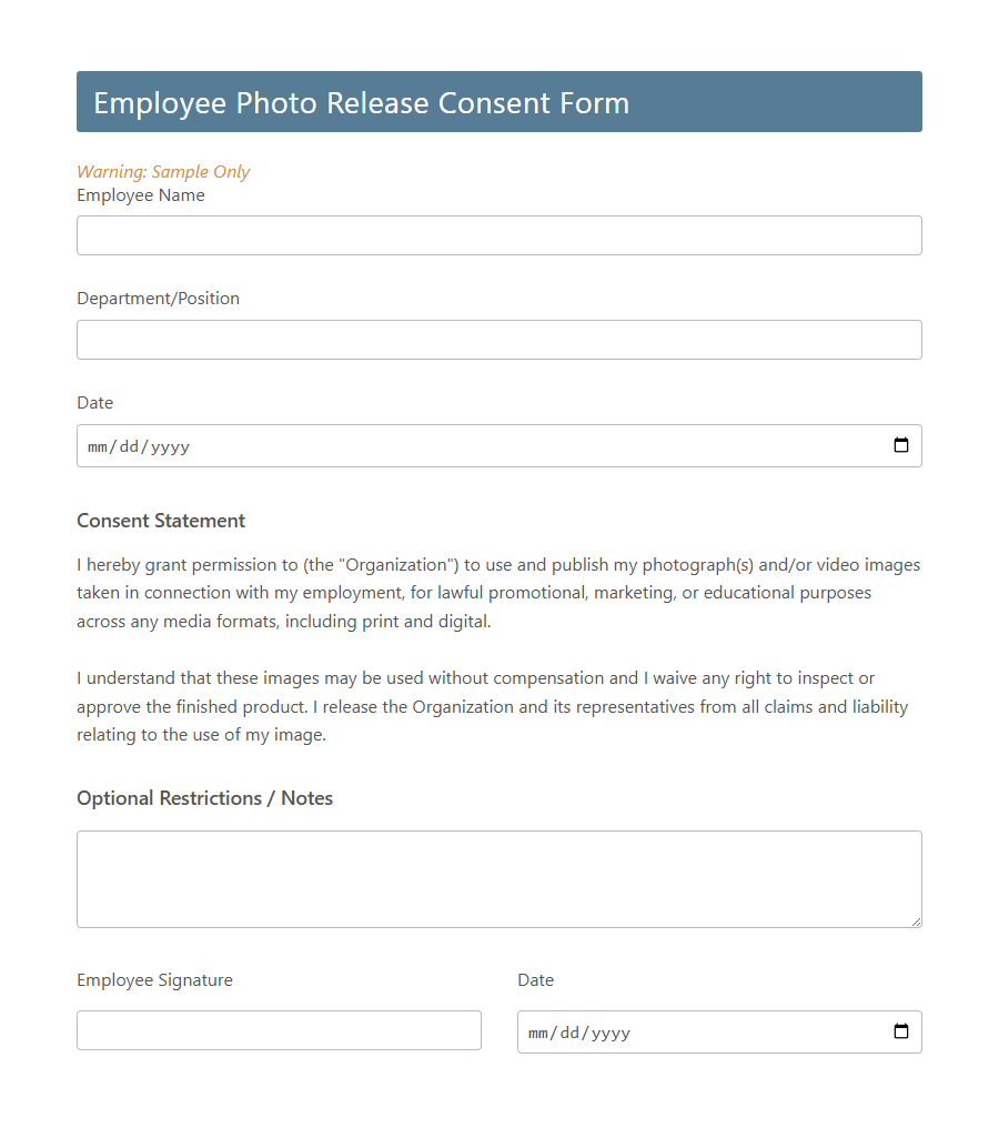 Photo/Video Usage Consent Form Template PDF Samples