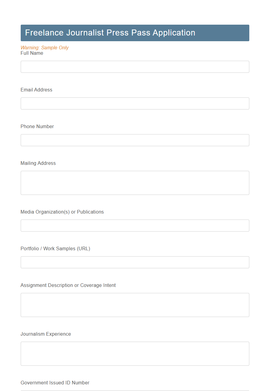 Press Pass Application Form Template PDF Samples