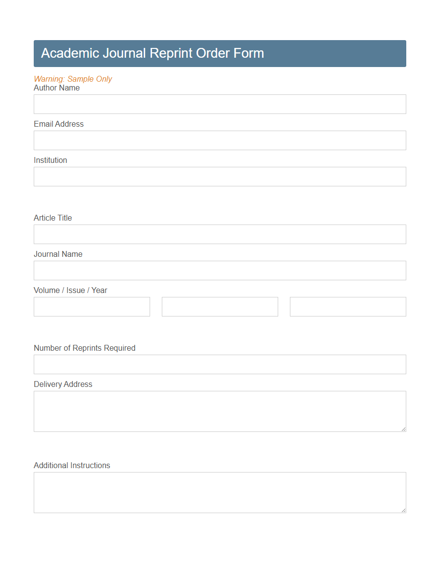 Reprint Order Form Template PDF Samples