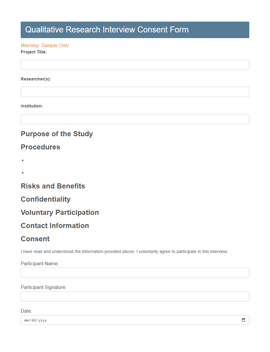 Research Interview Consent Form Template PDF Samples