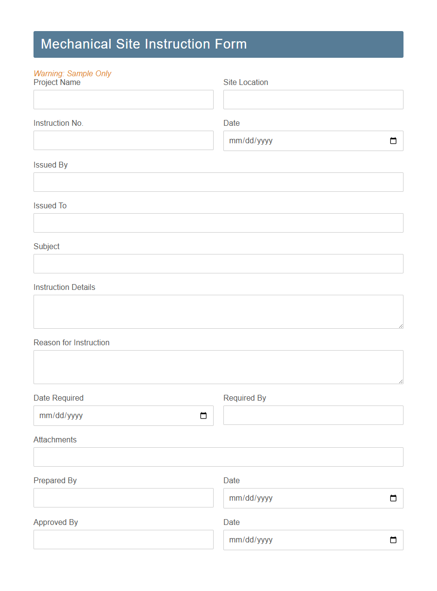 Site Instruction Form (Engineering) PDF Samples
