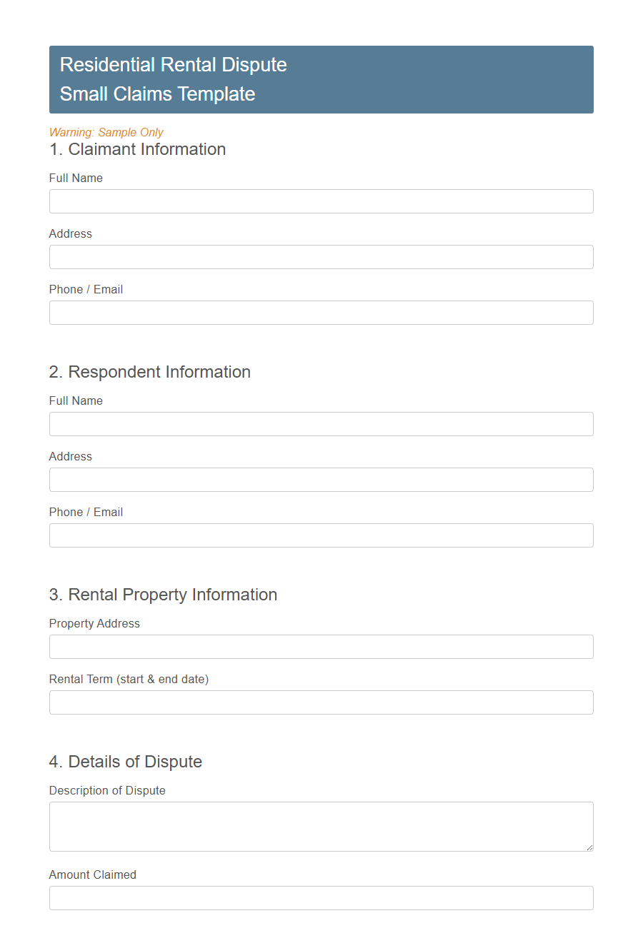 Small Claims Court Submission Form Template PDF Samples