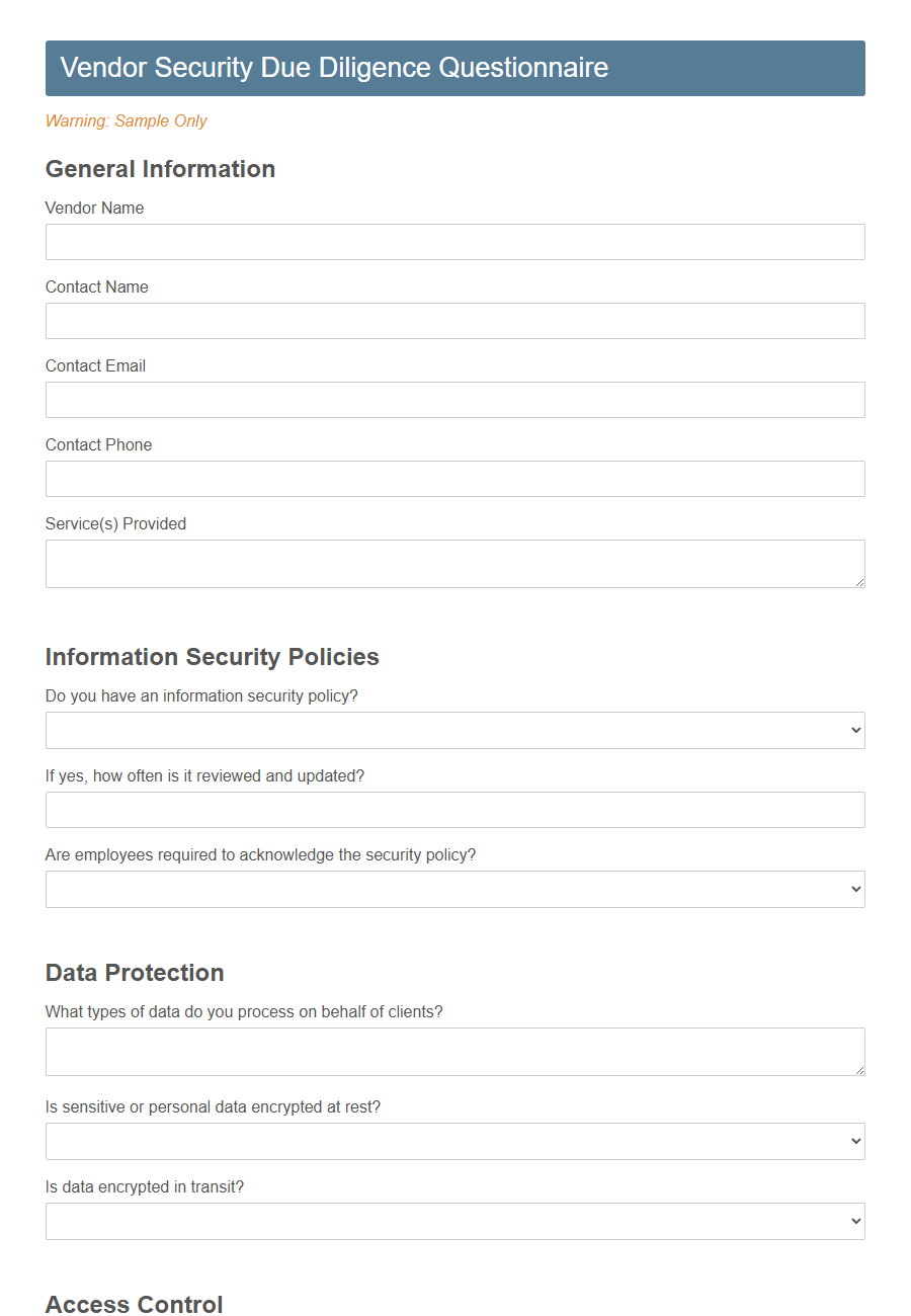 Vendor/Contractor Security Compliance Form PDF Samples