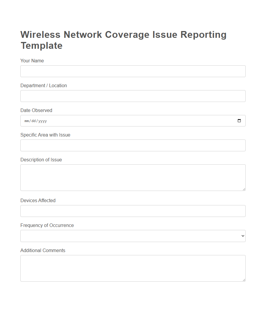 Wireless Network Coverage Feedback Form PDF Samples