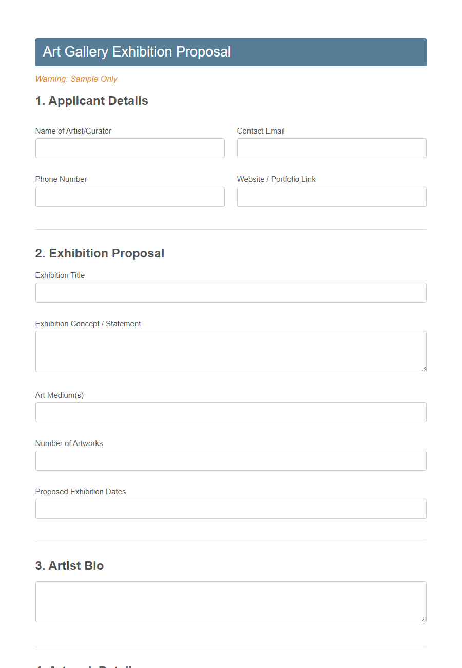 Art Gallery Submission Form PDF Samples