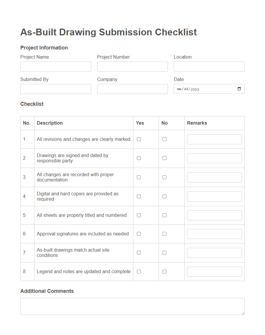 As-Built Drawing Approval Form PDF Samples