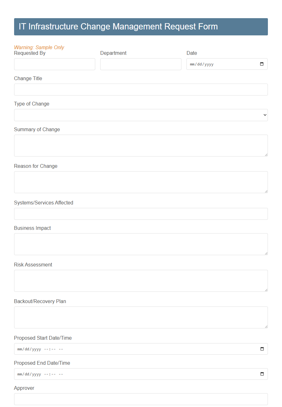 Change Management Request Form PDF Samples