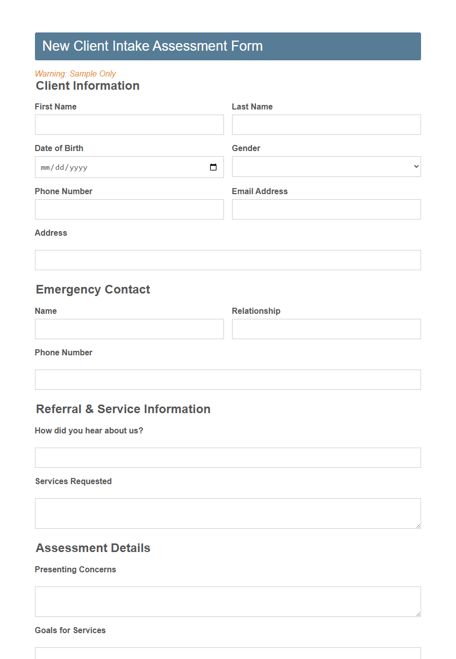 Client Assessment Form Template PDF Samples