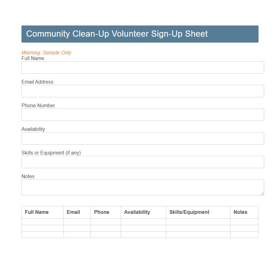 Community Outreach Participation Form PDF Samples