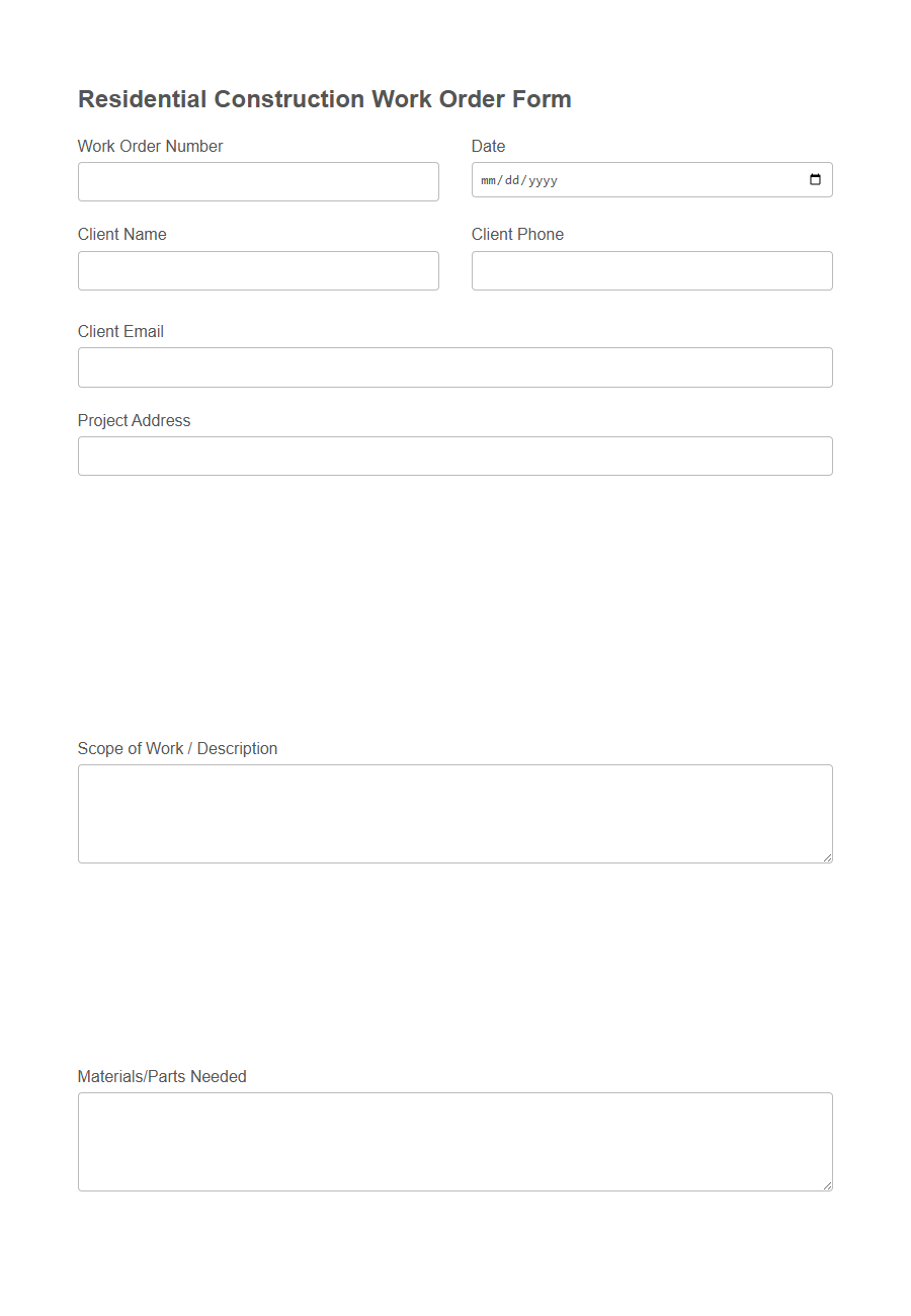 Construction Work Order Form PDF Samples