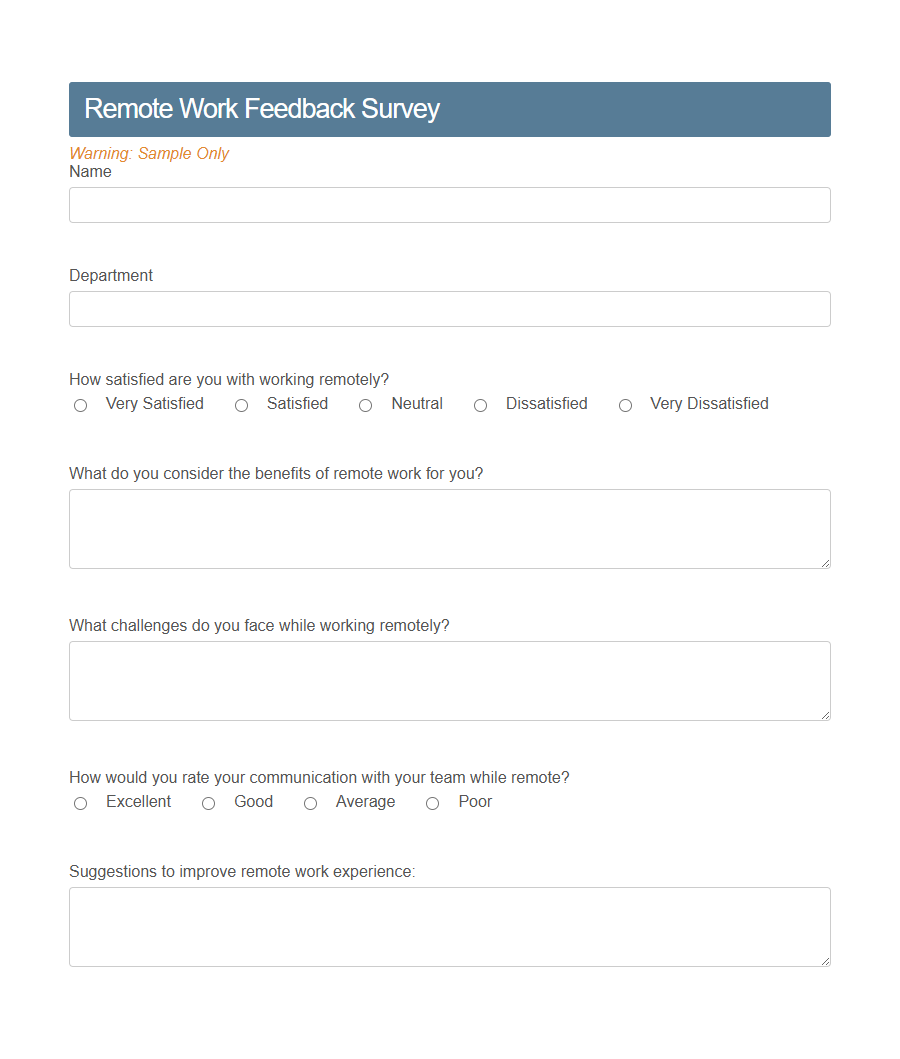 Employee Satisfaction Survey Form Template PDF Samples
