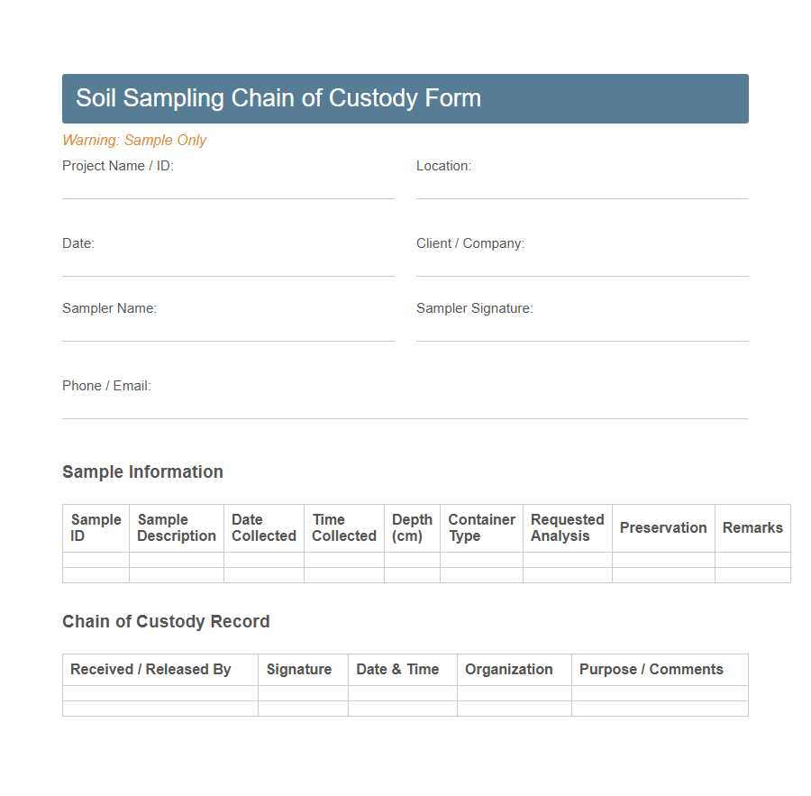 Environmental Sampling Chain of Custody Form PDF Samples