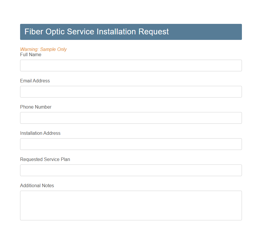 Fiber Optic Connection Application Form PDF Samples