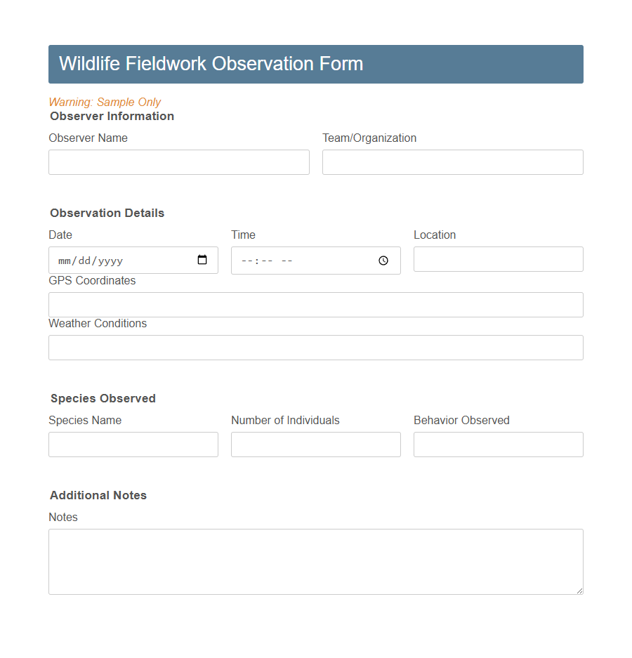 Fieldwork Observation Form PDF Samples