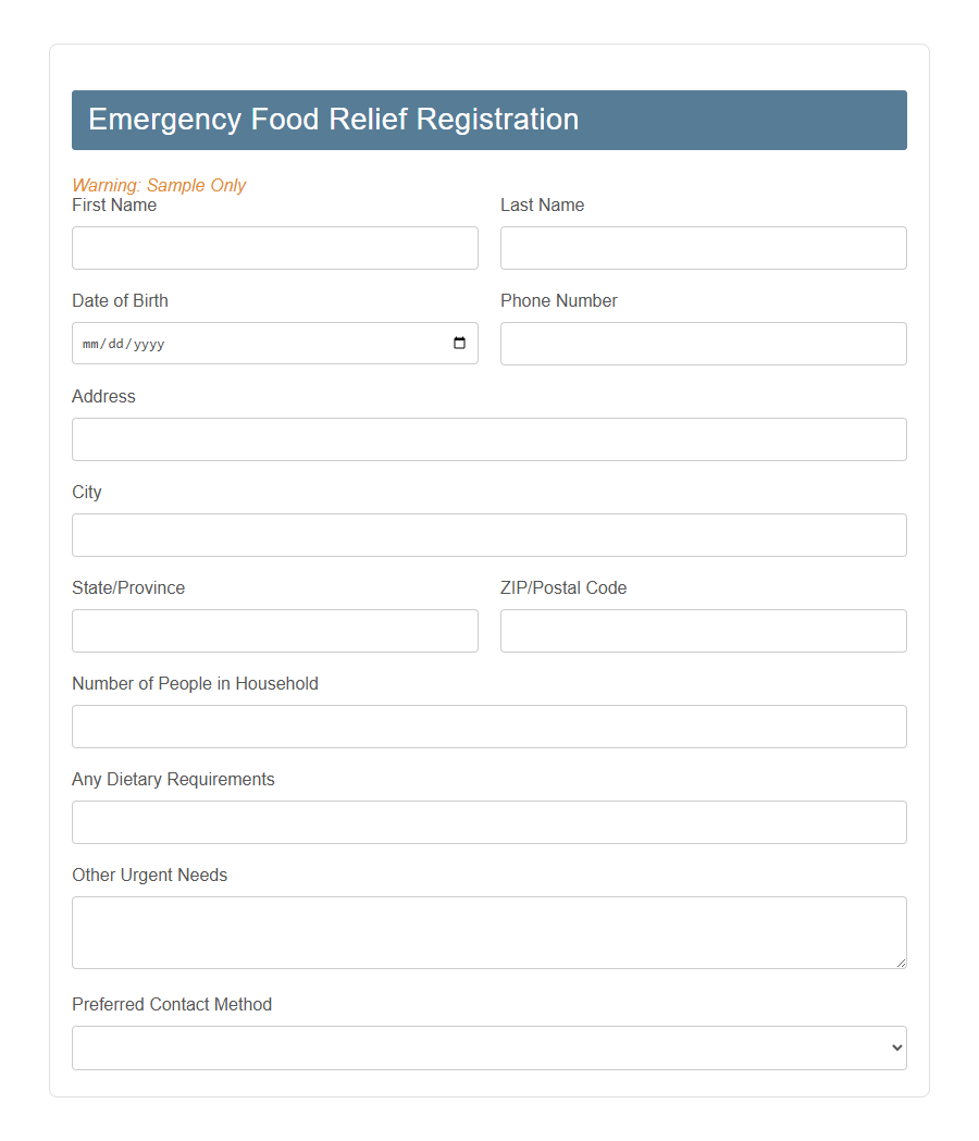 Food Assistance Application Form Template PDF Samples