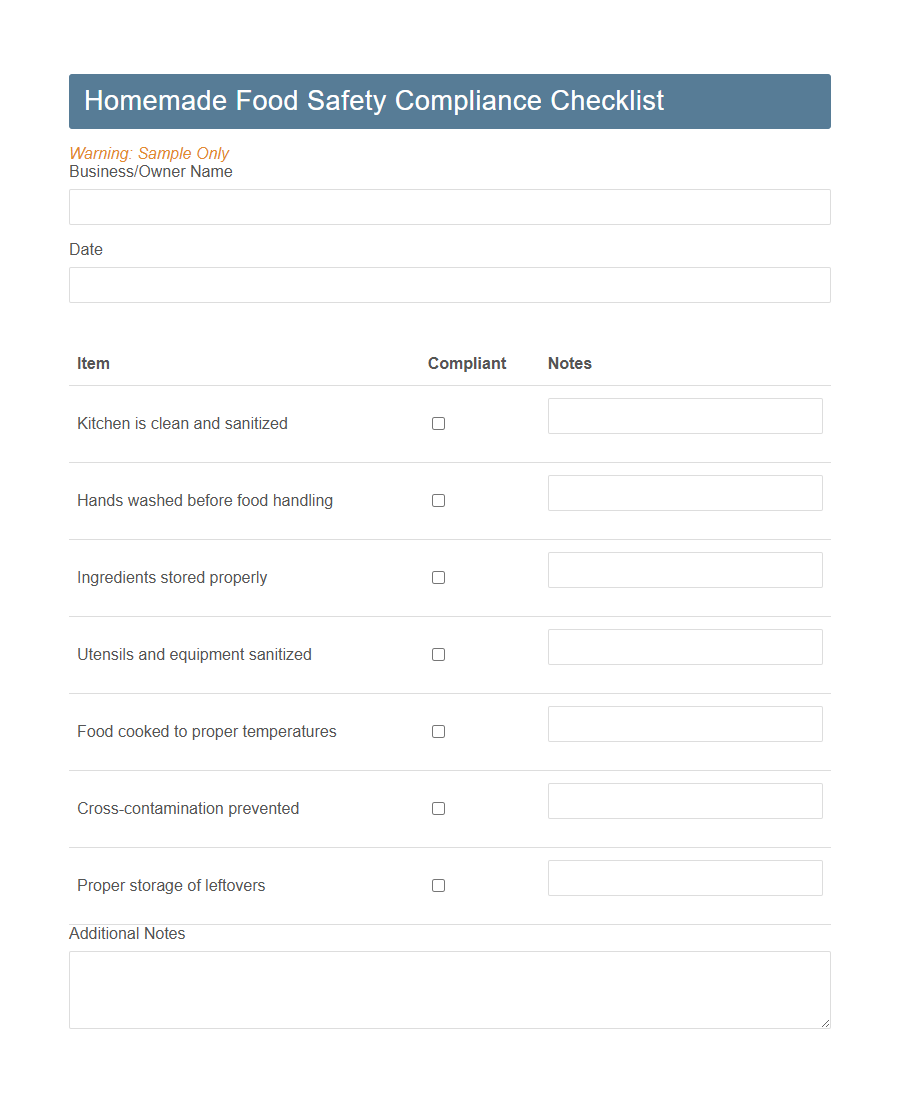Homemade Food Seller Registration Form Template PDF Samples