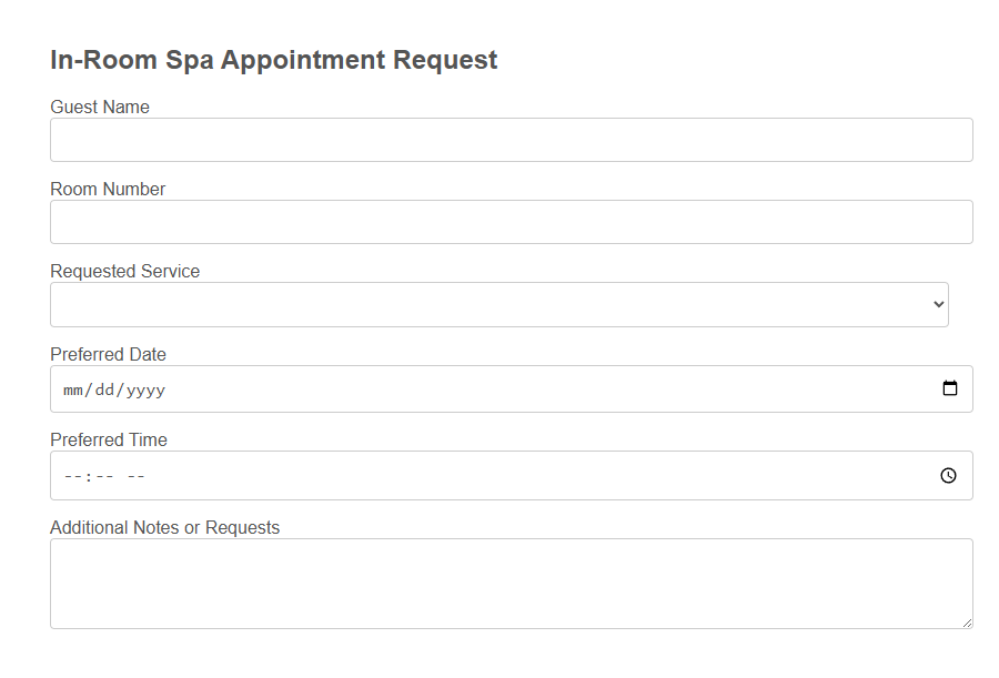 In-Room Dining Order Form Template PDF Samples