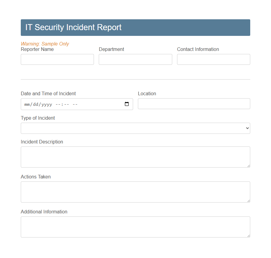 Incident Report Form (Security) PDF Samples