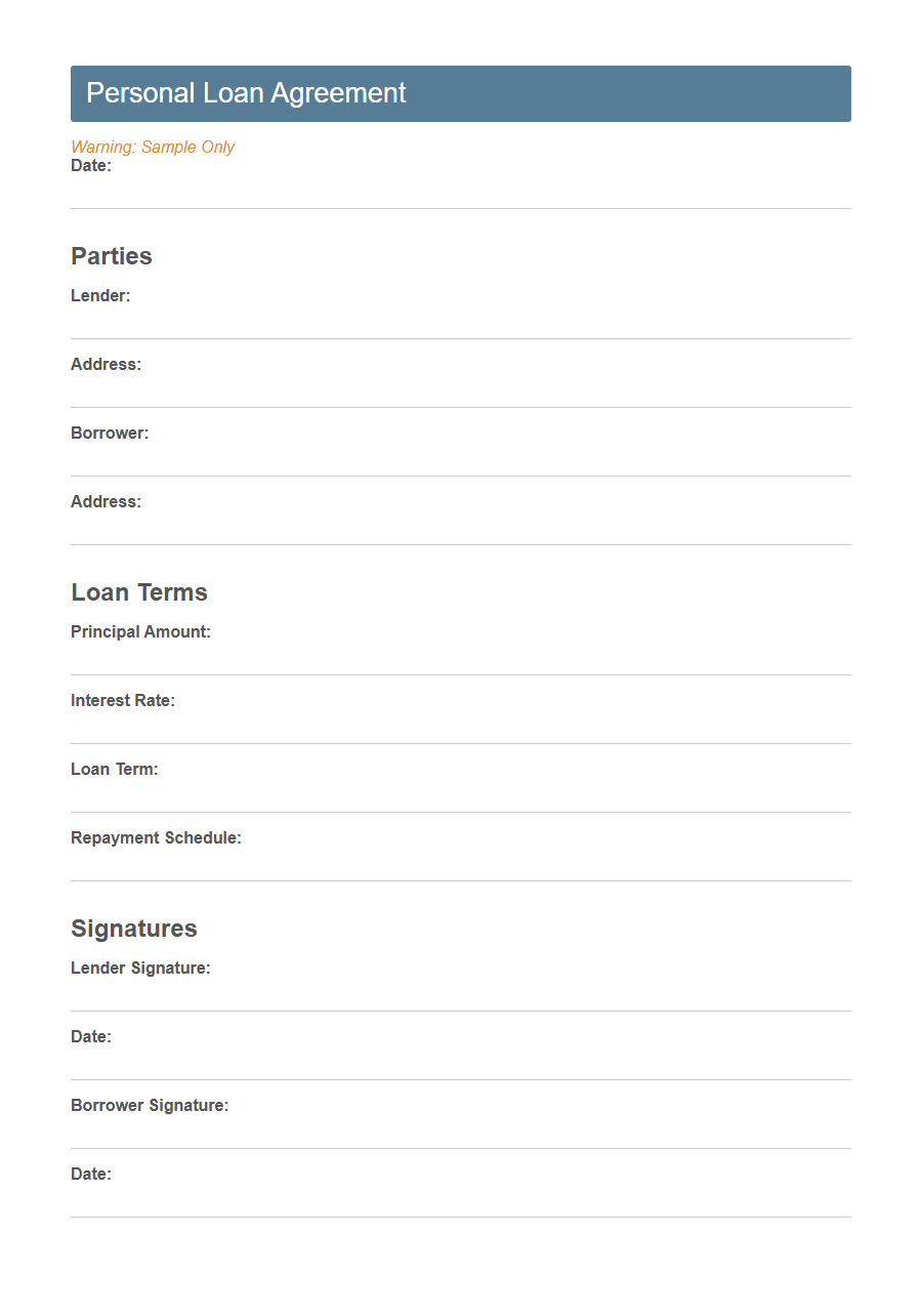 Loan Agreement Form PDF Samples