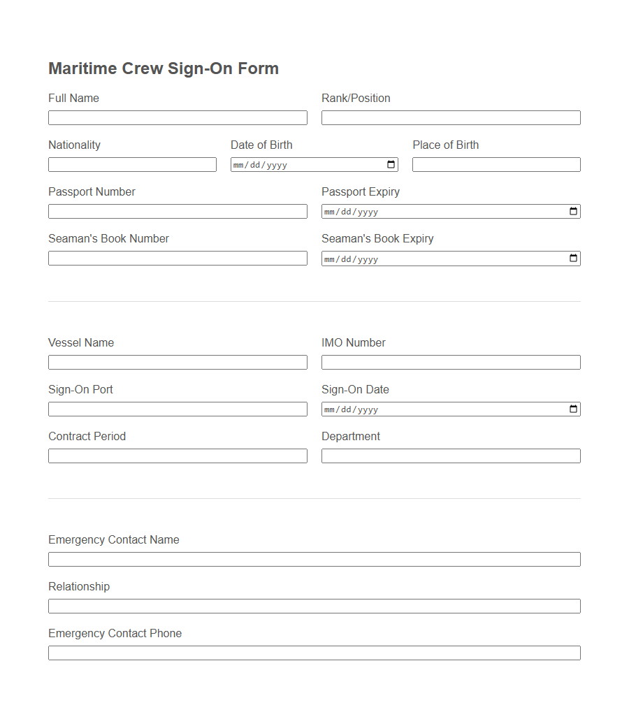 Maritime Crew Sign-On/Sign-Off Form PDF Samples