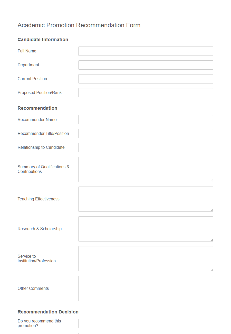 Promotion Recommendation Form Template PDF Samples