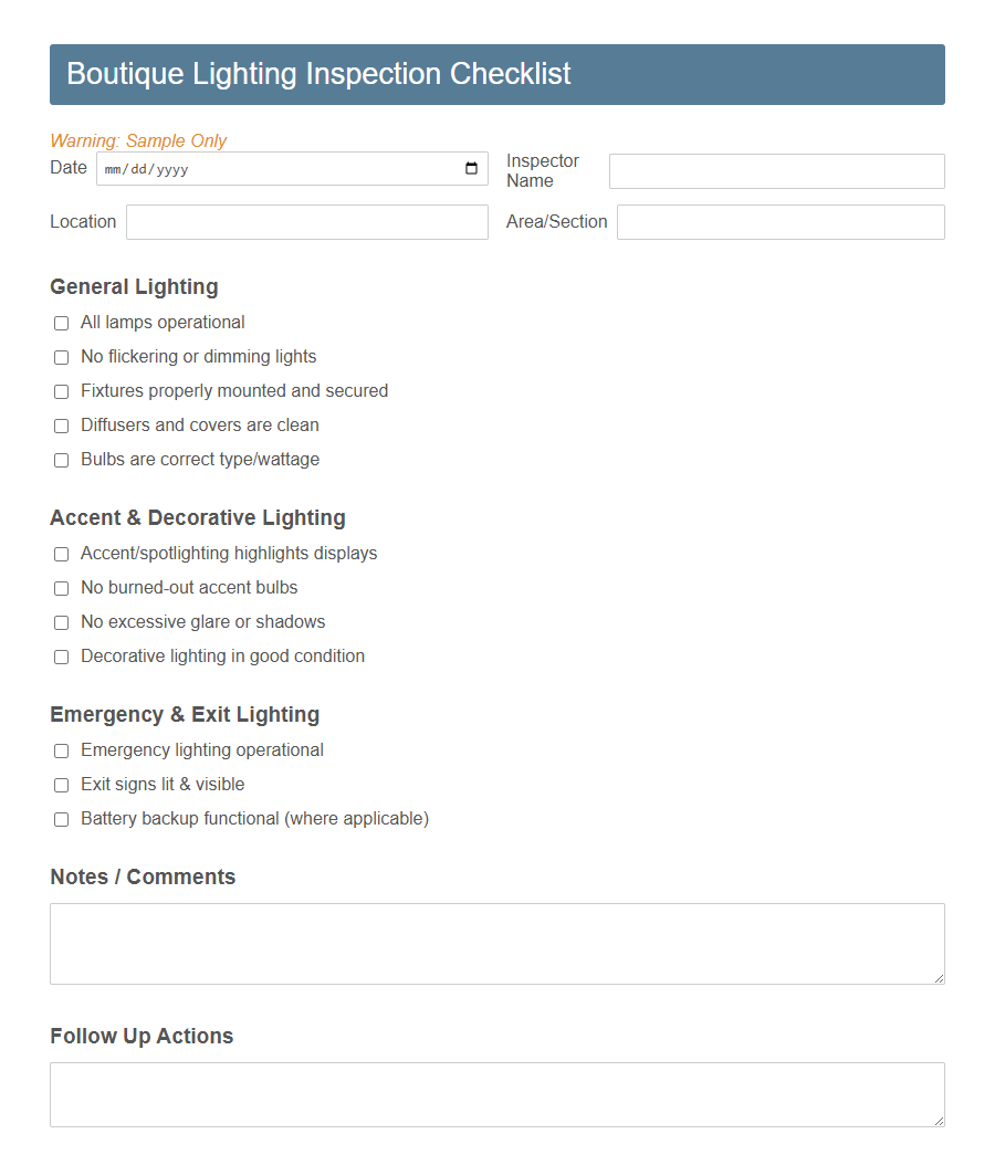 Retail Store Maintenance Log Form PDF Samples