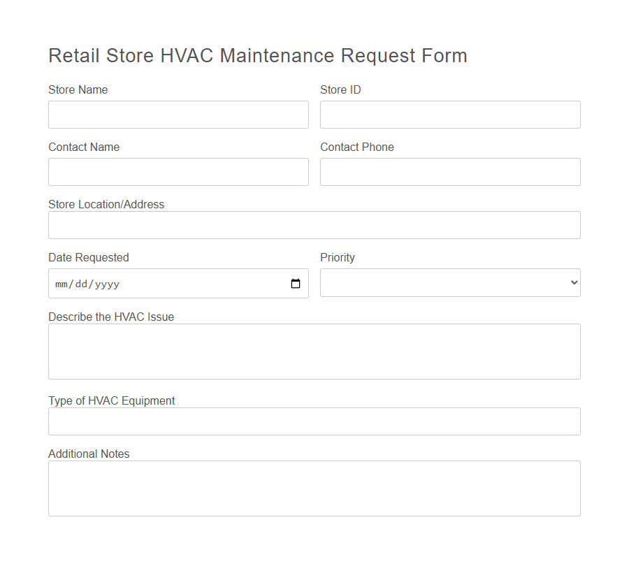 Retail Store Maintenance Request Form PDF Samples