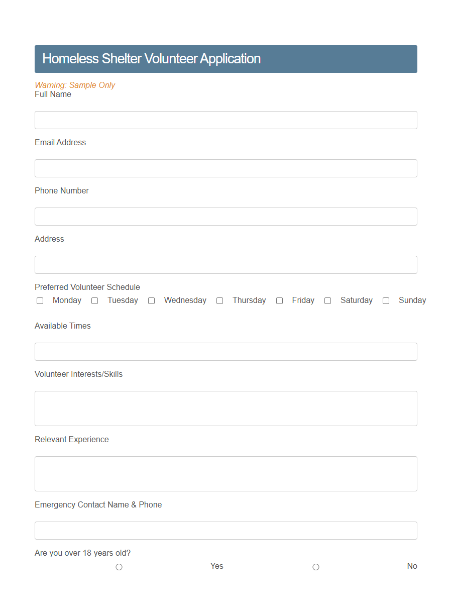 Social Service Volunteer Application Form Template PDF Samples