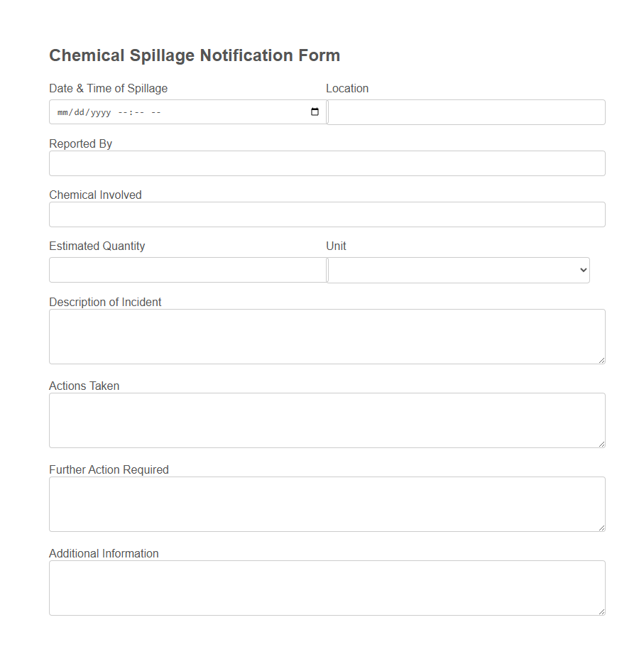Spillage Notification Form PDF Samples