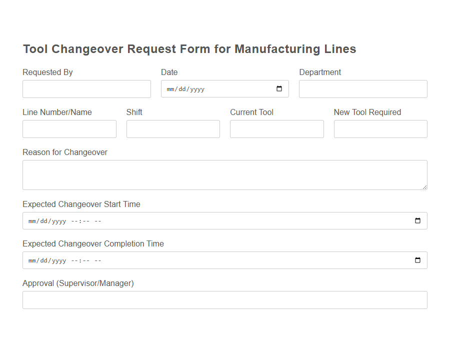 Tool Changeover Request Form PDF Samples