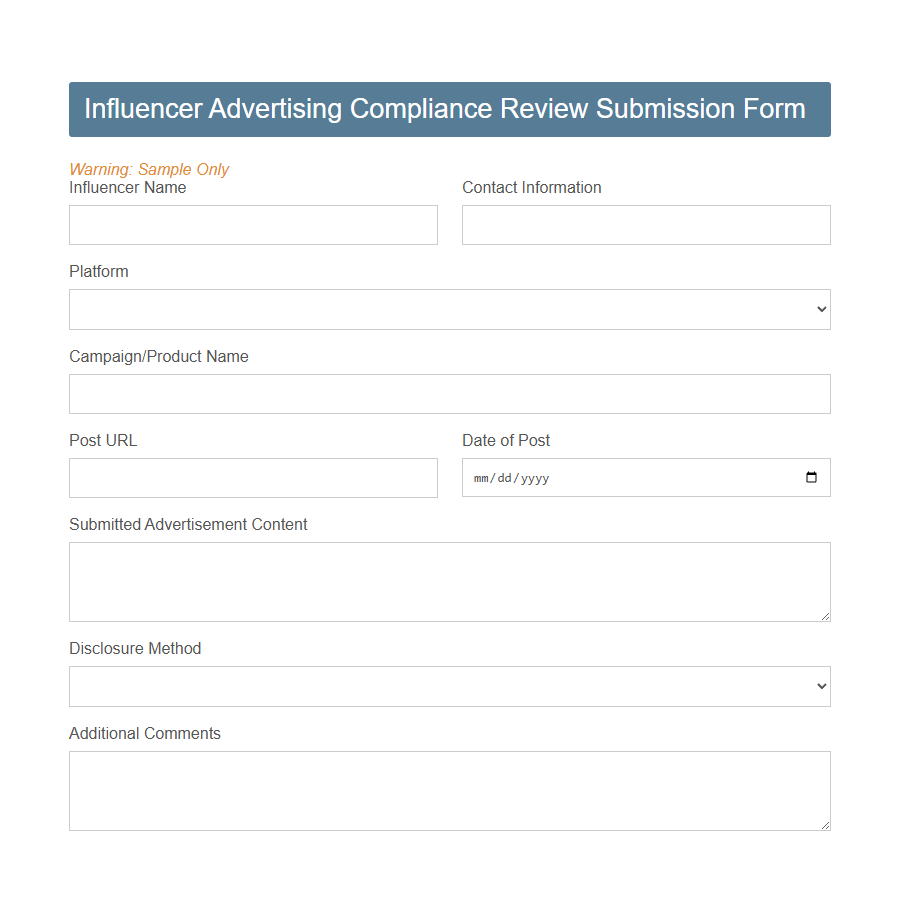 Advertising Compliance Review Submission Form PDF Samples