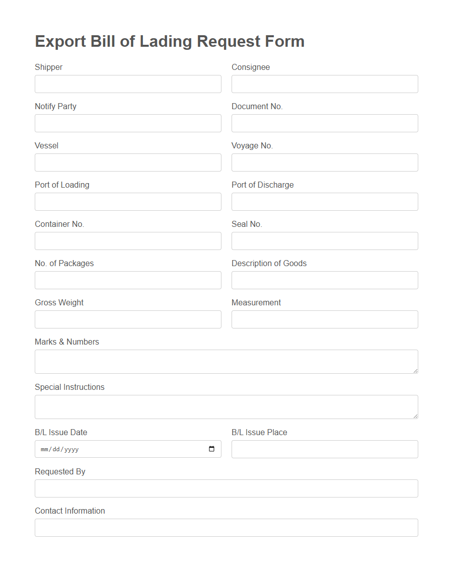 Bill of Lading Request Form Template PDF Samples
