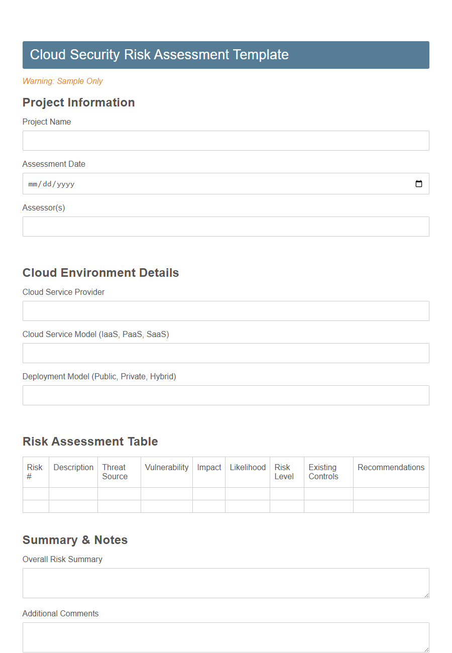 Cloud Migration Assessment Form Template PDF Samples