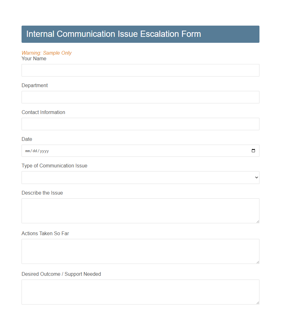 Communication Issue Escalation Form PDF Samples