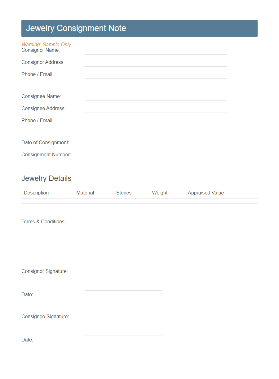 Consignment Note Form PDF Samples
