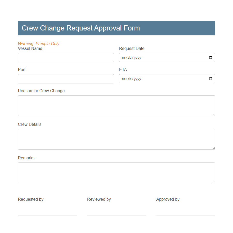 Crew Change Request Form PDF Samples