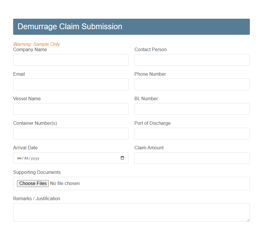 Demurrage/Detention Claim Form Template PDF Samples