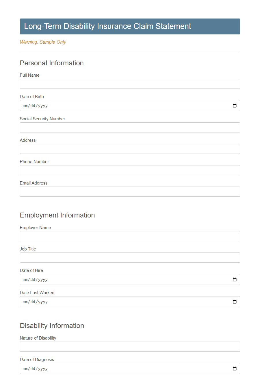 Disability Insurance Claim Statement Template PDF Samples