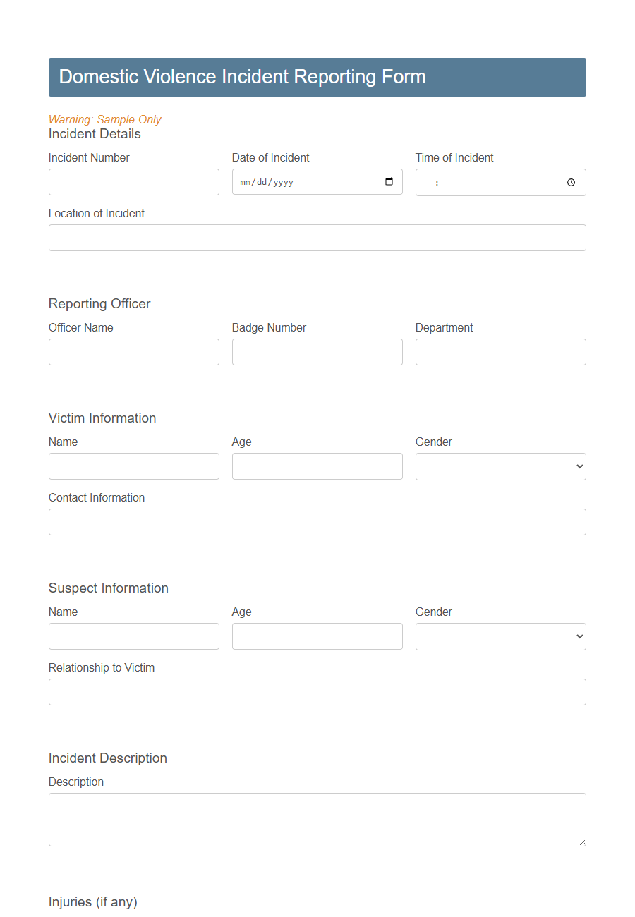 Domestic Violence Incident Reporting Form PDF Samples
